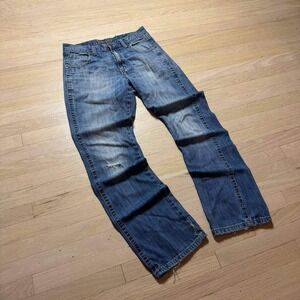 Wrangler Mens Boot Cut Jeans  Denim Blue 32x32 Distressed Vintage Style
